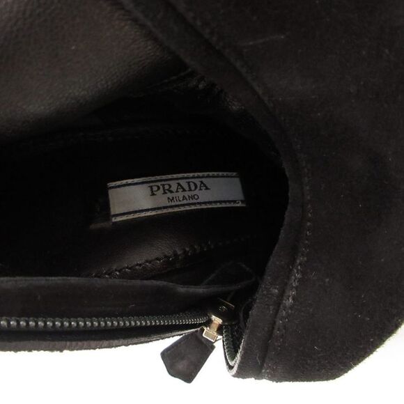 Prada Suede Long Boots High Heels Thick Sole Side Zip 36.5 Black GV • GY62 - Picture 7 of 8